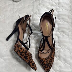 Christian Siriano Leopard Print T-Strap Heels